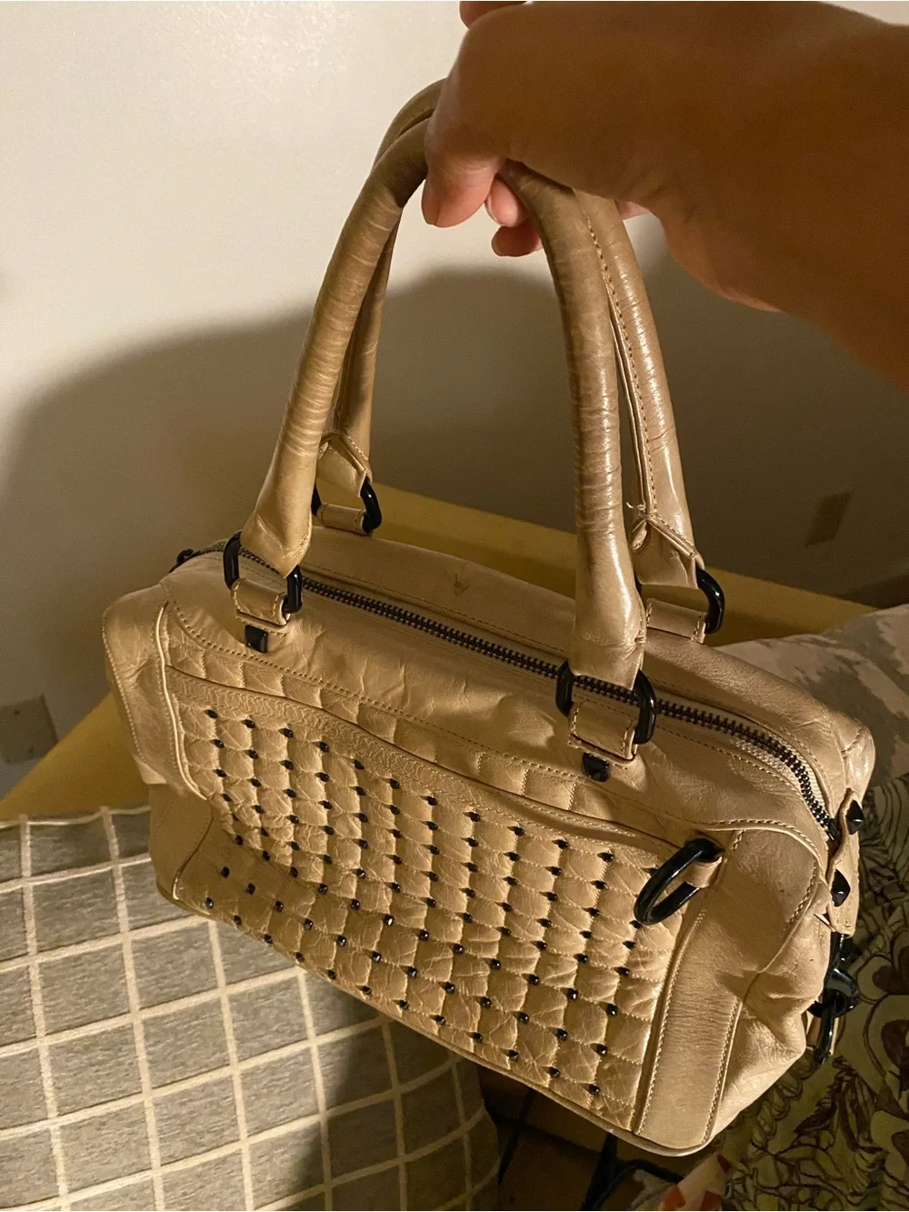 Rebecca Minkoff Beige Woven Leather Satchel Handbag